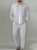 Chaqueta cárdigan de punto gofrado de color liso para primavera y otoño con bolsillo con cremallera y cuello de solapa, ajuste ceñido, traje de dos piezas para hombre con chaqueta y pantalón