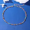 Colar Europeu e Americano Transfronteiriço com Pedras Coloridas Corrente da Clavícula Pulseira Simples de Diamante Dupla Face Cristal Arco-Íris Joias de Alta Qualidade Femininas
