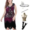Vestido de Fiesta Retro de los Años 20 S-4XL con Lentejuelas y Flecos Tallas Grandes Vestido de Noche Baile Latino Cuello en V Fiesta de Graduación Gatsby