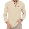 Camiseta Polo Casual de Manga Larga para Hombre de Color Sólido con Cuello Redondo y Botones, Estilo Nuevo Europeo y Americano, Transfronteriza, para Exteriores