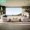 Muebles de exterior de ratán, patio de jardín de villa de teca, muebles de madera maciza impermeables, sofás de exterior para hotel y casa de huéspedes
