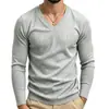 Amazon Masculino Casual Outono/Inverno Gola V Cor Sólida Manga Longa Suéter Top Camiseta de Alta Qualidade Transfronteiriça Europeia e Americana