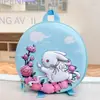 Mochila nueva para niños de estilo antiguo con motivos de flor de durazno y conejo, mochila ligera de caparazón duro redonda para niños y niñas, adecuada para niños de preescolar