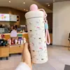 Taza térmica con bola flotante de gato de la suerte linda para niñas, taza con popote nueva de alta calidad y gran capacidad, taza de agua conveniente para estudiantes