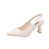 2023 Nuevo Estilo de Verano Versátil Punta Afilada Tacón de Aguja Tacón Medio Estilo Coreano Zapatos de Salón para Mujer Banda Elástica Sandalias de Cuero Suave Zapatos Holgazanes