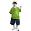 Traje de Verano de Mezclilla en Relieve para Niños 2026 Nuevo Elegante de Moda Conjunto de Dos Piezas para Niños