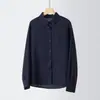 Peça básica elegante e respirável para usar por cima e por baixo, camisa de linho para primavera e outono, camisa de manga longa, versátil, modelagem solta, adequada para o trabalho, tamanho único