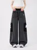 Pantalones casuales Cleanfit de rayas retro con estampado de letras, corte relajado, caída holgada, bolsillos grandes y un elegante diseño de pierna ancha