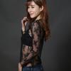Primavera Novas Mulheres Transfronteiriças Top Manga Comprida Malha Roupas Femininas Camisa de Renda Estilo Coreano Bordado Malha Base Camisa