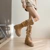 Botas Largas Tejidas con Tira de Borlas Vintage para Mujer, Nuevas Llegadas de Otoño, Para Figuras Pequeñas, Suela Gruesa, Que Aumentan la Altura, Fruncidas, Botas de Vaquero Holgadas
