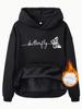 Sudadera de mujer de talla europea transfronteriza para otoño e invierno con capucha y manga larga, forrada de felpa, con bolsillo canguro y estampado de mariposas.