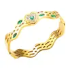 Pulsera de Acero de Titanio de Nicho Transfronterizo Joyería PVD, Lujo Ligero, Alta Calidad, Modelo Más Vendido, No se Desvanece, Pulsera de Diamante Verde Incrustada con Diamantes para Mujer