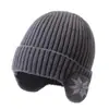 Gorro de Invierno Cálido de Punto para Hombre con Protección para las Orejas, Engrosado y Forrado de Felpa, Circunferencia de Cabeza Grande, Gorro para Clima Frío