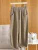 Calça Casual de Tricô 100% Lã Nova Outono/Inverno para Mulheres, Cor Sólida de Cintura Alta com Bolsos, Calça Longa Solta Versátil com Babados
