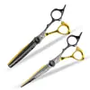 Tijeras de Peluquería de Doble Cara con Diseño Floral Negro y Dorado de 6.0 pulgadas, Tijeras para Cortar el Cabello, Tijeras Planas, Tijeras para Flequillo, Tijeras Entresacadoras