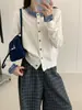 Cárdigan de Punto Patchwork a Cuadros Estilo Coreano con Cuello Redondo para Mujer, Nuevo Estilo Primavera 2026, Abrigo Suéter Casual Elegante con Volantes