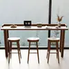 Mesa de Bar em Madeira Maciça com Acabamento na Borda, Estilo Minimalista Nórdico, Adequada para Uso Doméstico, Mesa de Pernas Altas para Varanda, Mesa Longa Próxima à Janela, Mesa Grande e Plana para o Lado da Janela