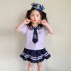 Conjunto de Verano Estilo Academia para Niñas 2026 Nuevo de Moda Traje de Marinero Falda JK Conejo Judy Oficial de Policía Ropa Infantil