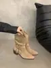 Botas de Tobillo con Tacón Alto, Puntiagudas, de Punta Puntiaguda, con Tacón Apilado, Cuello en V y Plisados Chuyuji para Mujer 2026, Botas Vaqueras Occidentales Nuevas con Tacón Grueso