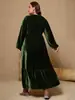 Vestido de Terciopelo de Color Sólido con Mangas de Linterna, Cintura Ajustada y Cuello en V para Mujer, Transfronterizo Europeo y Americano, Talla Grande, 2025