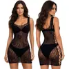 Lencería erótica transfronteriza Shein, camisón sexy ajustado de malla fina, vestido con estampado de leopardo en forma de corazón calado, ropa de malla en stock
