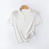 Hilo de Papel Japonés PremiumCuello Polo Juvenil VintageTejido de Punto Trenzado de Manga Corta para Mujer 26 Primavera/Verano Casual Versátil Camiseta Top