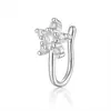 Argola de Nariz Europeia e Americana Sem Perfuração Cruzada Simples de Cobre Micro-Incustada com Zircônia Borboleta Flor Clipe de Nariz em Forma de U Joia de Nariz Moderna e Descolada