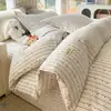 Juego de Cuatro Piezas de Ropa de Cama de Algodón Grueso Estilo Antiguo, Sábana Ajustable 100% Algodón Puro, Funda de Edredón Modelo Nuevo 2026 para Dormitorio, Juego de Tres Piezas de Sábana, Clase A