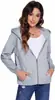 Moletom com Capuz Feminino Manga Longa Gola Waffle Xadrez Moletom com Zíper Cardigan