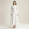 Estilo Europeo Malla Patchwork Bordado de Encaje Vestido Largo Cuello Alto Mangas Abullonadas Cintura Ceñida Elegante Vestido Ropa para Mujer Suministro Transfronterizo