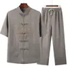 Traje Tang de lino para hombre de manga corta, estilo chino para mediana edad y ancianos, ropa de papá, algodón y lino chinos, Hanfu, ropa de abuelo mayor, verano