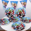 Conjunto de Festa Infantil de Aniversário dos Vingadores Bandeirola Copo de Papel Prato de Papel Máscara Conjunto de Louça de Mesa para Festa