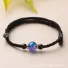 Pulseira de cordão vermelho tecida à mão com cristal de obsidiana, conta da sorte, unissex, corda de mão ajustável, joia