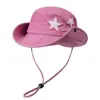 Sombrero de Pescador de Mezclilla Lavada con Estrella de Cinco Puntas para Mujer, Visera de Protección Solar de Verano, Estilo Campamento al Aire Libre para Parejas, Sombrero de Montañismo con Botón