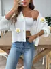 Suéter de Punto para Mujer, Moda Europea y Americana Transfronteriza, Cárdigan Corto de Ganchillo Patchwork Floral Otoño e Invierno