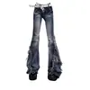 Jeans Vintage Estilo Americano con Bigotes y Dobladillo Crudo para Mujer, Diseño de Calle, Corte Delgado, Pierna Recta, Pantalones Ligeramente Acampanados