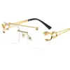Gafas de Sol Redondas con Borde Cortado Doble Puente Cabeza de Leopardo para Hombres y Mujeres Gafas de Sol Anti-UV Gafas de Sol de Moda para Hombres Gama Alta