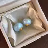 Aretes de Perla Grandes Redondos Planos tipo Shijia, Elegantes Aretes de Perla con Resorte de Ola Menta para Primavera y Verano