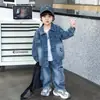 Traje de Mezclilla Otoñal para Niños 2026 Nuevo de Moda Estilo Coreano para Bebés Primavera y Otoño Conjunto Holgado Deportivo a la Moda para Niños Pequeños
