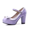 Sapatos Femininos de Camada Única com Bico Redondo e Fivela de Laço Estilo Coreano, Novos para Primavera e Outono, Tamanho Grande, Combinação de Cores, Fashionáveis, Salto Bloco, Sapatos de Salto Alto