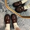 Zapatos Retro de Cuero Negro Estilo Británico para Mujer 2026 Nuevos Primavera y Otoño Mocasines Franceses Slip-On de Suela Gruesa y Tacón Grueso