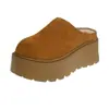 Birkenstock de Solado Grosso Aumentador de Altura com Biqueira Aberta Meia-sapatilha Feminina Roupa Externa 2026 Novo Outono/Inverno Slip-on Birkenstock com Pelúcia