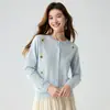 Estilo delicado y femenino~ Cárdigan de punto con cuello redondo para mujer, bordado perforado de cachemira con flores pequeñas, chaqueta versátil estilo coreano
