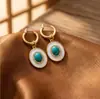 Brincos Ovais de Turquesa de Imitação Retrô, Brincos de Estilo Minimalista Único de Nicho de Luxo Leve, Acessórios de Orelha de Moda Feminina