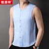 Hengyuanxiang - Chaleco de lino transpirable para hombre, estilo nacional chino, sin mangas, verano 2023