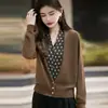 Chaqueta de punto con cuello en V 2026, estilo primavera/otoño, diseño nuevo, cárdigan de punto para mujer talla grande, top suéter de moda
