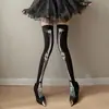 Calcetines Largos Negros de Seda para Mujer, hasta la Rodilla, con Calavera y Huesos Oscuros, para Disfraz de Halloween