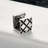 E6090 Pendientes de cuadros estilo coreano retro desgastado de plata de ley S925 para mujer, pendientes geométricos simples estilo Chanel