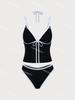 [Colección] Chica Coreana Ins Simple Negro Adelgazante Aspecto Sexy Adelgazante Aspecto Simple Dividido Resort Baño Termal Traje de Baño