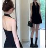 Traje de Chica Hot Pequeña para Mujer Verano Estilo Coreano Cuello Halter Sin Mangas Chaleco Chaleco Falda de Cintura Alta Conjunto de Dos Piezas